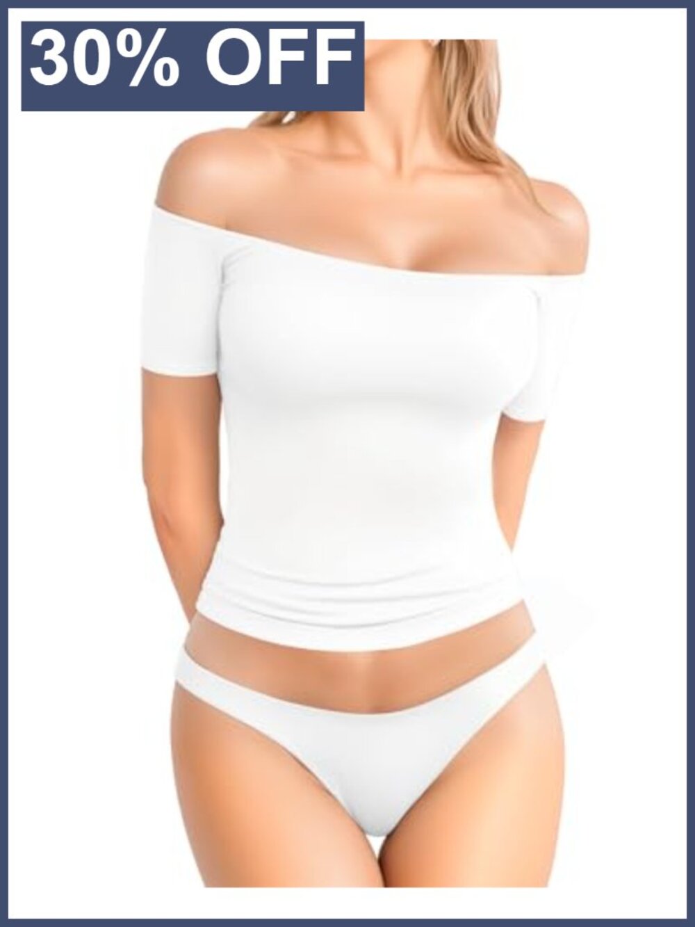 Off Shoulder Tops for Women Sexy Short Sleeve Fitted T Shirt 91% Cotton 9%